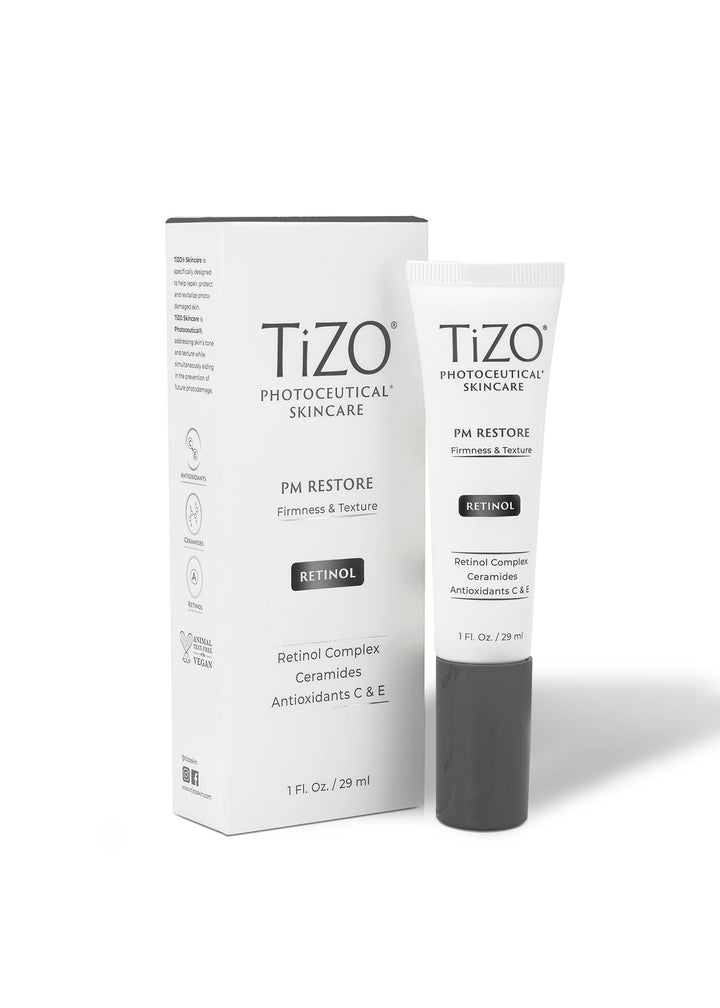 TiZO PM Restore box and tube on white background.