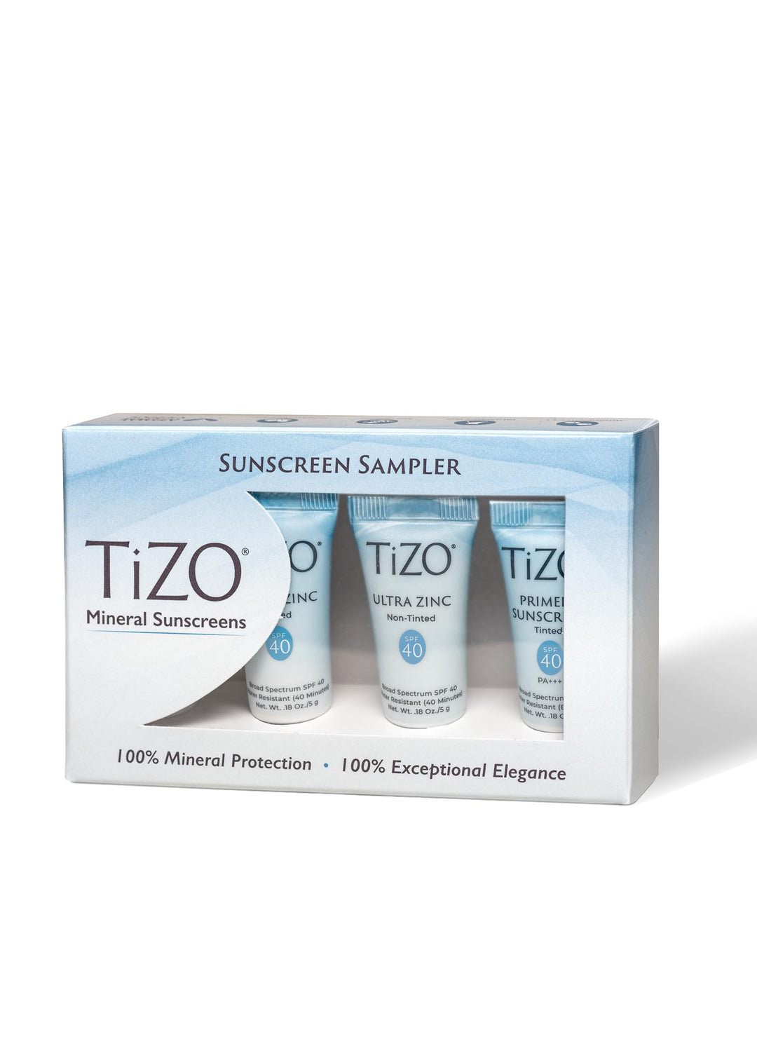 TiZO Sunscreen Sampler Kit box on white background.